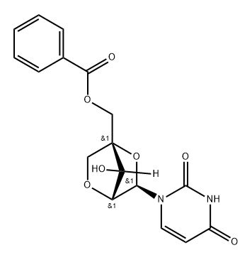 2,4(1H,3H)-Pyrimidinedione, 1-[2,5-anhydro-4-C-[(benzoyloxy)methyl]-α-L-lyxofuranosyl]- (9CI) Struktur