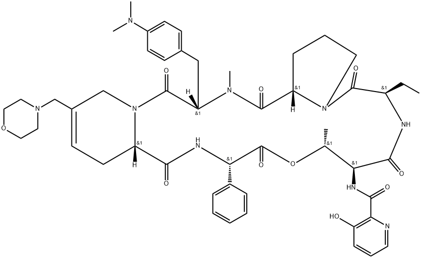 5-[(2S)-1,2,3,6-Tetrahydro-5-(4-morpholinylmethyl)-2-pyridinecarboxylic acid]pristinamycin IA Struktur