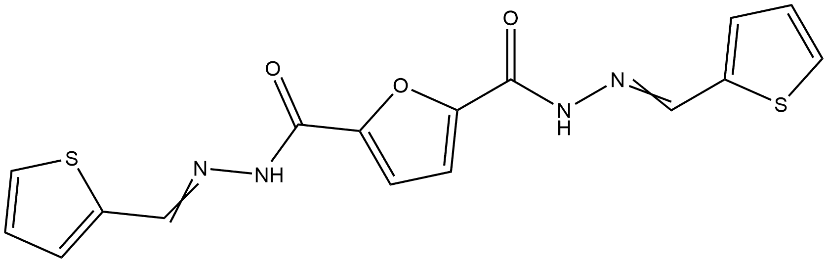 2-N,5-N-bis[(E)-thiophen-2-ylmethylideneamino]furan-2,5-dicarboxamide Struktur