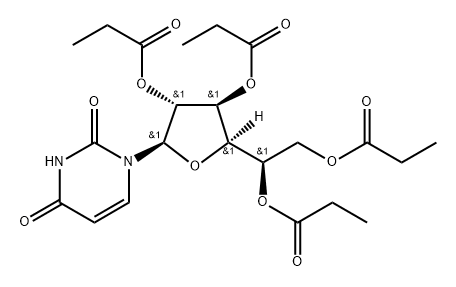 2,4(1H,3H)-Pyrimidinedione, 1-2,3,5,6-tetrakis-O-(1-oxopropyl)-.beta.-D-glucofuranosyl- Struktur