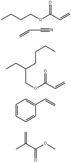 2-Propenoic acid, 2-methyl-, methyl ester, polymer with butyl 2-propenoate, ethenylbenzene, 2-ethylhexyl 2-propenoate and 2-propenenitrile Struktur