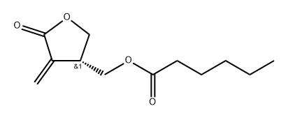 Hexanoic acid, (tetrahydro-4-methylene-5-oxo-3-furanyl)methyl ester, (+)- Struktur