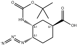 Cyclohexanecarboxylic acid, 4-azido-3-[[(1,1-dimethylethoxy)carbonyl]amino]-, (1S,3R,4S)- Struktur