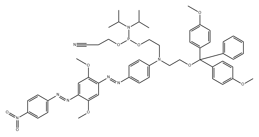 Phosphoramidous acid, bis(1-methylethyl)-, 2-[[2-[bis(4-methoxyphenyl)phenylmethoxy]ethyl][4-[[2,5-dimethoxy-4-[(4-nitrophenyl)azo]phenyl]azo]phenyl]amino]ethyl 2-cyanoethyl ester (9CI) Struktur