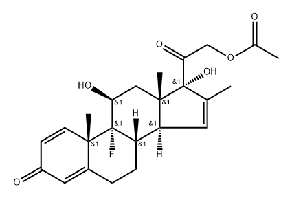 Pregna-1,4,15-triene-3,20-dione, 9-fluoro-11β,17,21-trihydroxy-16-methyl-, 21-acetate (6CI,7CI,8CI) Struktur