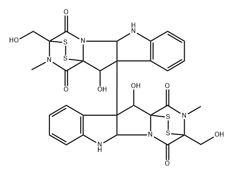 [10b,10'b(11H,11'H)-Bi-3,11a-epidithio-11aH-pyrazino[1',2':1,5]pyrrolo[2,3-b]indole]-1,1',4,4'-tetrone, 2,2',3,3',5a,5'a,6,6'-octahydro-11,11'-dihydroxy-3,3'-bis(hydroxymethyl)-2,2'-dimethyl-, (3S,3'S,5aR,5'aR,10bS,10'bS,11S,11'S,11aS,11'aS)- Struktur