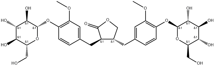 2(3H)-Furanone, 3,4-bis[[4-(β-D-glucopyranosyloxy)-3-methoxyphenyl]methyl]dihydro-, (3R-trans)- (9CI) Struktur