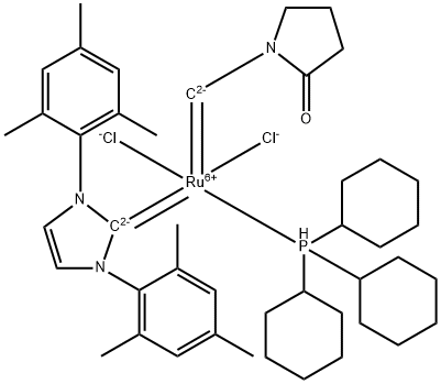 RutheniuM, dichloro[1,3-dihydro-1,3-bis(2,4,6-triMethylphenyl)-2H-iMidazol-2-ylidene][(2-oxo-1-pyrrolidinyl)Methylene](tricyclohexylphosphine)-, (SP-5-41)- (9CI) Struktur