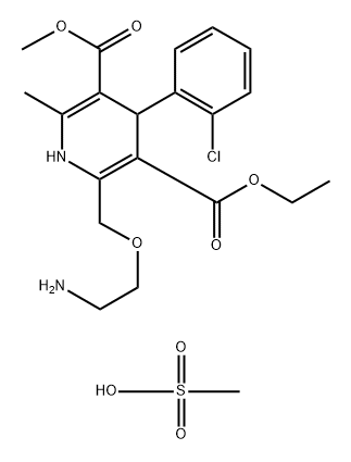 3,5-Pyridinedicarboxylic acid, 2-[(2-aminoethoxy)methyl]-4-(2-chlorophenyl)-1,4-dihydro-6-methyl-, 3-ethyl 5-methyl ester, methanesulfonate, hydrate (1:1:1) Struktur