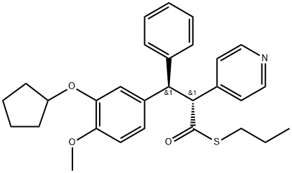 4-Pyridineethanethioic acid, α-[(R)-[3-(cyclopentyloxy)-4-methoxyphenyl]phenylmethyl]-, S-propyl ester, (αR)- Struktur