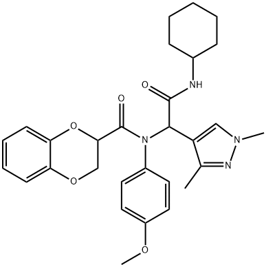 1H-Pyrazole-4-acetamide,N-cyclohexyl-alpha-[[(2,3-dihydro-1,4-benzodioxin-2-yl)carbonyl](4-methoxyphenyl)amino]-1,3-dimethyl-(9CI) Struktur