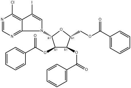 7H-Pyrrolo[2,3-d]pyriMidine, 4-chloro-5-iodo-7-(2,3,5-tri-O-benzoyl-β-D-ribofuranosyl)- Struktur