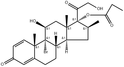 Pregna-1,4-diene-3,20-dione, 9-bromo-11,21-dihydroxy-16-methyl-17-(1-oxopropoxy)-, (11β,16β)- (9CI) Struktur