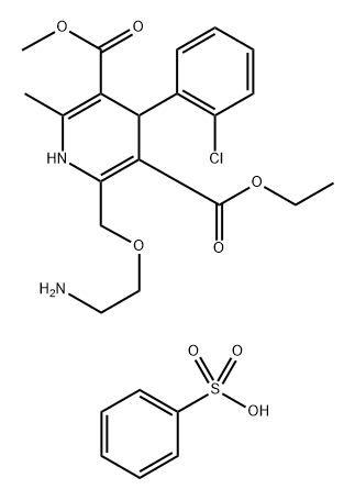 3,5-Pyridinedicarboxylic acid, 2-[(2-aminoethoxy)methyl]-4-(2-chlorophenyl)-1,4-dihydro-6-methyl-, 3-ethyl 5-methyl ester, benzenesulfonate, hydrate (1:1:1) Struktur