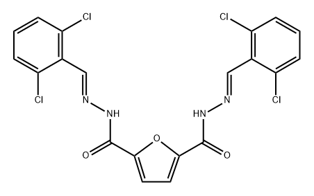 2-N,5-N-bis[(E)-(2,6-dichlorophenyl)methylideneamino]furan-2,5-dicarboxamide Struktur