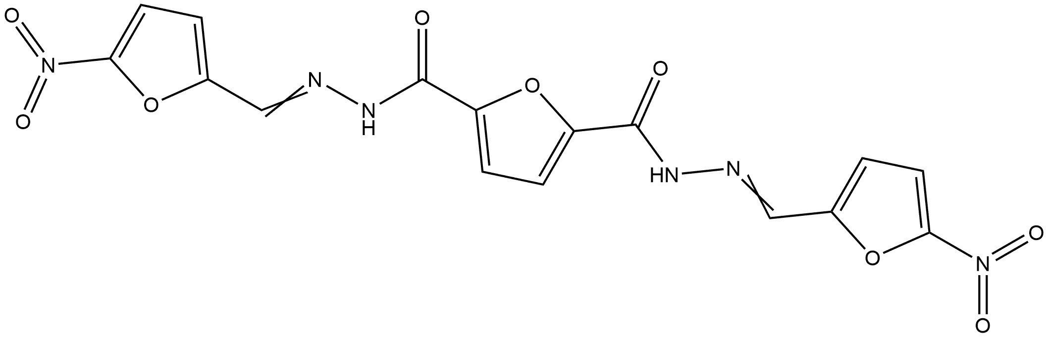 2-N,5-N-bis[(E)-(5-nitrofuran-2-yl)methylideneamino]furan-2,5-dicarboxamide Struktur