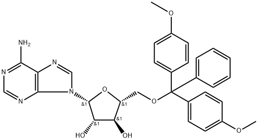 1-(6-amino-purin-9-yl)-O5-(4,4'-dimethoxy-trityl)-β-D-1-deoxy-arabinofuranose Struktur