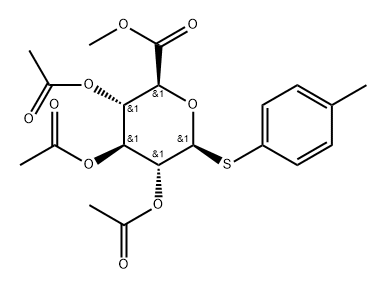 Tolyl 2,3,4-tri-O-acetyl-1-thio-beta-D-glucuronic acid methyl ester, Thiocresyl 2,3,4-tri-O-acetyl-beta-D-glucuronic acid methyl ester Struktur