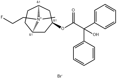 8-Azoniabicyclo[3.2.1]octane, 8-(2-fluoroethyl)-3-[(2-hydroxy-2,2-diphenylacetyl)oxy]-8-methyl-, bromide (1:1), (3-endo,8-anti)- Struktur