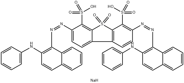 4,6-Dibenzothiophenedisulfonic acid, 3,7-bis[[2-(phenylamino)-1-naphthalenyl]azo]-, 5,5-dioxide, disodium salt Struktur