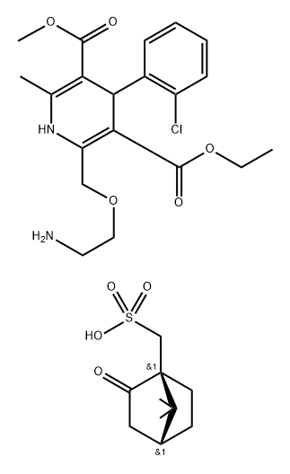 3,5-Pyridinedicarboxylic acid, 2-[(2-aminoethoxy)methyl]-4-(2-chlorophenyl)-1,4-dihydro-6-methyl-, 3-ethyl 5-methyl ester, (1S,4R)-7,7-dimethyl-2-oxobicyclo[2.2.1]heptane-1-methanesulfonate (1:1) Struktur