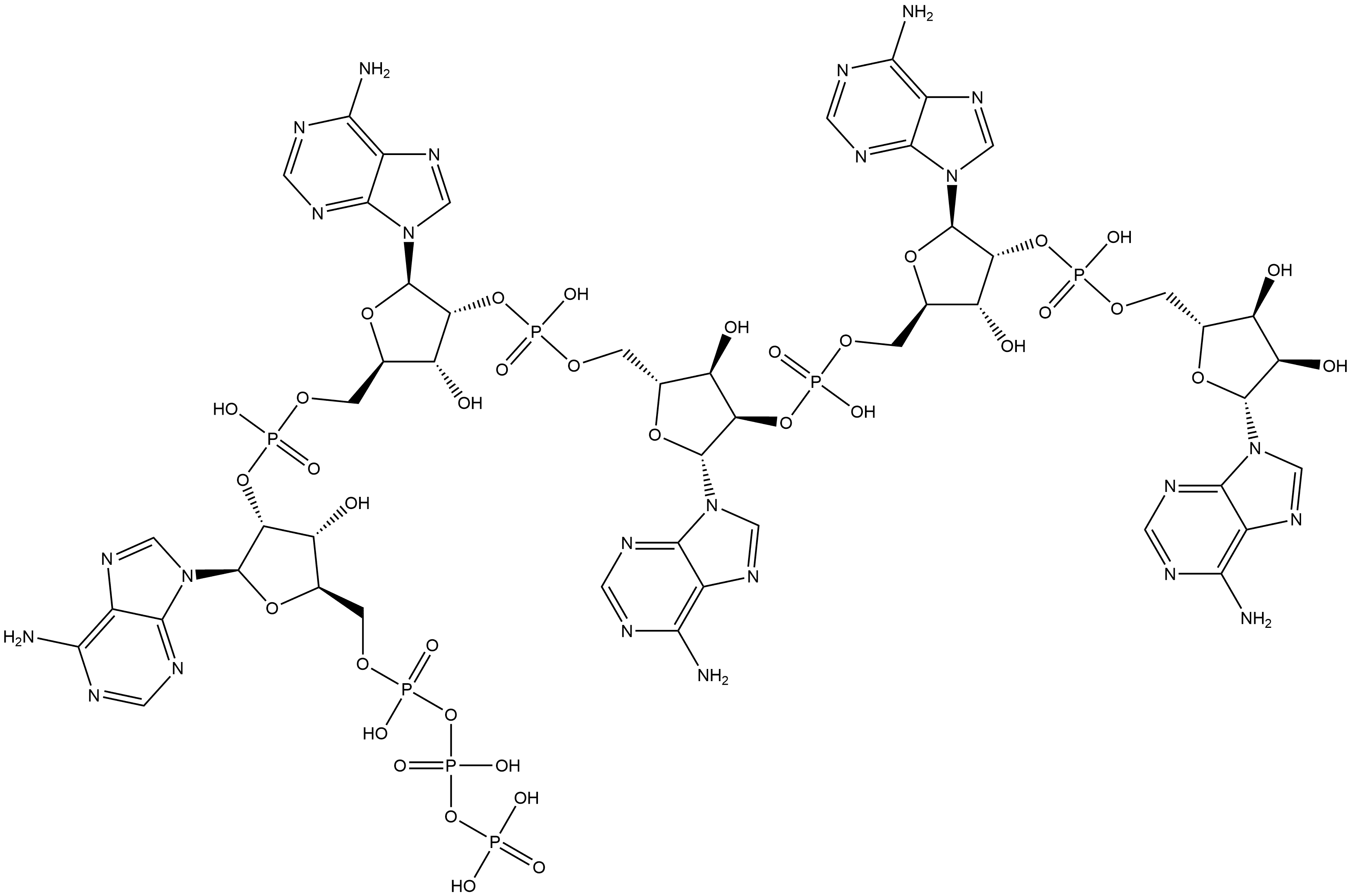 Adenosine, 5'-O-[hydroxy[[hydroxy(phosphonooxy)phosphinyl]oxy]phosphinyl]adenylyl-(2'→5')-adenylyl-(2'→5')-adenylyl-(2'→5')-adenylyl-(2'→5')- (9CI) Struktur