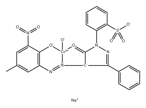 Chromate(1-), [2-[4,5-dihydro-4-[[2-(hydroxy-κO)-5-methyl-3-nitrophenyl]azo-κN1]-5-(oxo-κO)-3-phenyl-1H-pyrazol-1-yl]benzenesulfonato(3-)]hydroxy-, sodium Struktur