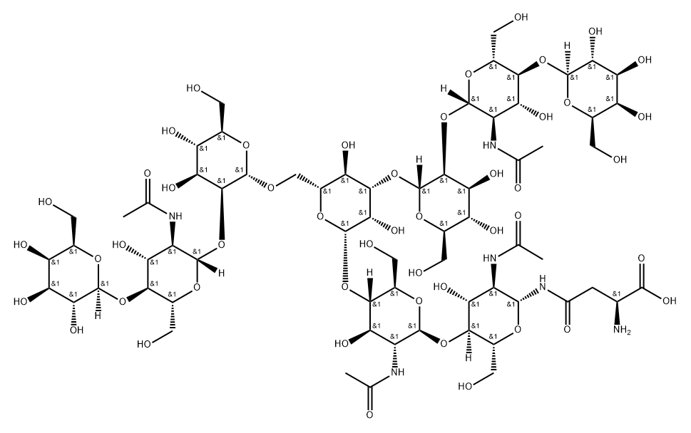 L-Asparagine, N-[O-β-D-galactopyranosyl-(1→4)-O-2-(acetylamino)-2-deoxy-β-D-glucopyranosyl-(1→2)-O-α-D-mannopyranosyl-(1→3)-O-[O-β-D-galactopyranosyl-(1→4)-O-2-(acetylamino)-2-deoxy-β-D-glucopyranosyl-(1→2)-α-D-mannopyranosyl-(1→6)]-O-β-D-mannopyranosyl-(1→4)-O-2-(acetylamino)-2-deoxy-β-D-glucopyranosyl-(1→4)-2-(acetylamino)-2-deoxy-β-D-glucopyranosyl]- Struktur