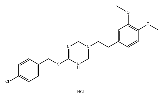 1,3,5-Triazine, 4-[[(4-chlorophenyl)methyl]thio]-1-[2-(3,4-dimethoxyphenyl)ethyl]-1,2,3,6-tetrahydro-, hydrochloride (1:) Struktur