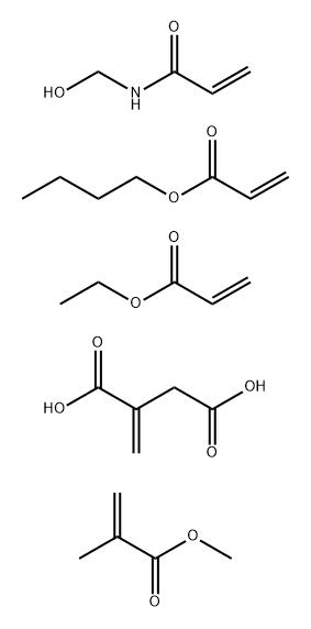 Butanedioic acid, methylene-, polymer with butyl 2-propenoate, ethyl 2-propenoate, N-(hydroxymethyl)-2-propenamide and methyl 2-methyl-2-propenoate Struktur