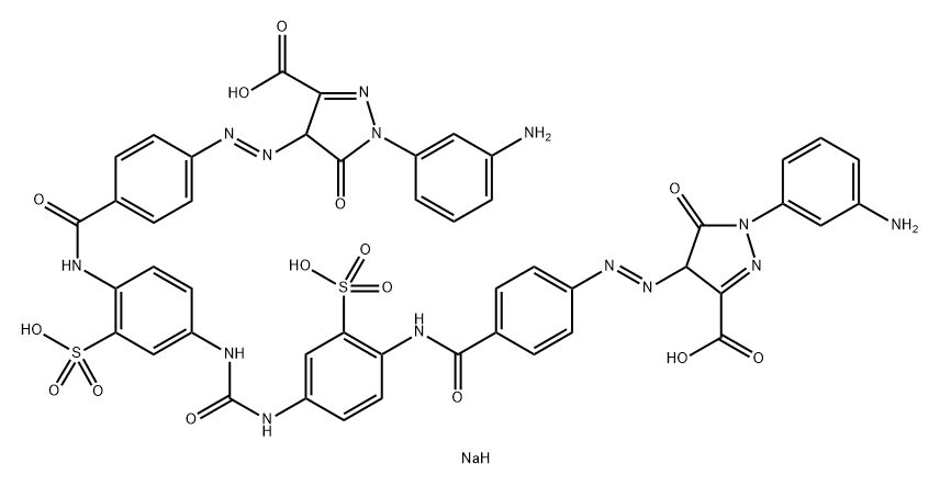 1H-Pyrazole-3-carboxylic acid, 4,4'-[carbonylbis[imino(2-sulfo-4,1-phenylene)iminocarbonyl-4,1-phenyleneazo]]bis[1-(3-aminophenyl)-4,5-dihydro-5-oxo-, tetrasodium salt Struktur