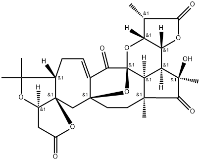 2H,8H-7a,16a-Epoxy-10H-3,9,12,17-tetraoxacyclopent[3',3'a]azuleno[6',5':5,6]cyclooct[1,2,3-cd]-as-indacene-2,5,10,16(1H,13H)-tetrone, 3a,3b,4,5a,6,7,11,11a,13a,14,16b,17a-dodecahydro-4-hydroxy-1,4,5a,13,13-pentamethyl-, (1S,3aR,3bS,4R,5aS,7aS,8aR,11aR,13aS,16aS,16bS,17aR)- Struktur