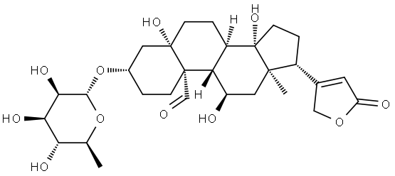 3β-[(6-Deoxy-α-L-mannopyranosyl)oxy]-5,11α,14-trihydroxy-19-oxo-5β-card-20(22)-enolide Struktur