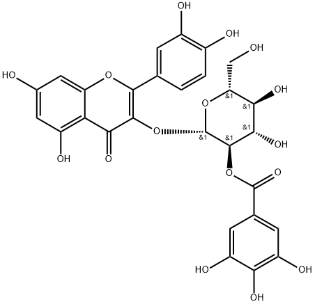 4H-1-Benzopyran-4-one, 2-(3,4-dihydroxyphenyl)-5,7-dihydroxy-3-[[2-O-(3,4,5-trihydroxybenzoyl)-β-D-glucopyranosyl]oxy]- Struktur