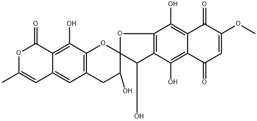 Spiro[benzo[1,2-b:5,4-c']dipyran-2(9H),2'(3'H)-naphtho[2,3-b]furan]-5',8',9-trione, 3,4-dihydro-3,3',4',9',10-pentahydroxy-7'-methoxy-7-methyl- (9CI) Struktur