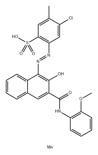 Bis[4-chloro-2-[[2-hydroxy-3-[[(2-methoxyphenyl)amino]carbonyl]-1-naphthalenyl]azo]-5-methylbenzenesulfonic acid]manganese(II) salt Struktur