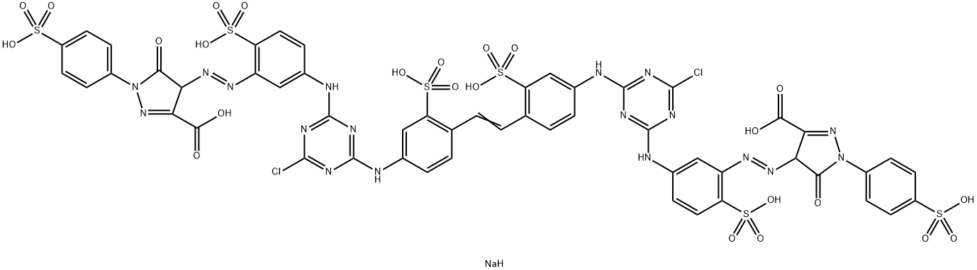 1H-Pyrazole-3-carboxylic acid, 4,4'-[1,2-ethenediylbis[(3-sulfo-4,1-phenylene)imino(6-chloro-1,3,5-triazine-4,2-diyl)imino(6-sulfo-3,1-phenylene)azo]]bis[4,5-dihydro-5-oxo-1-(4-sulfophenyl)-, hexasodium salt Struktur