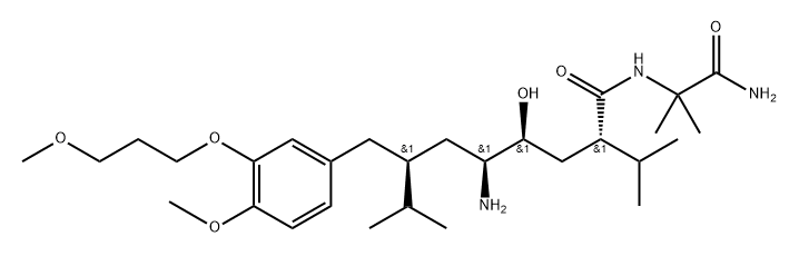 (2S,4S,5S,7S)-5-Amino-N-(1-amino-2-methyl-1-oxopropan-2-yl)-4-hydroxy-2-isopropyl-7-(4-methoxy-3-(3-methoxypropoxy)benzyl)-8-methylnonanamide Struktur