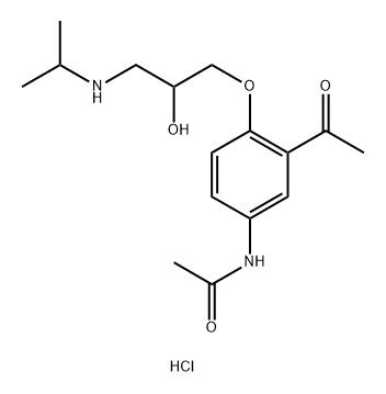 (±)-N-[3-acetyl-4-[2-hydroxy-3-[(1-methylethyl)amino]propoxy]phenyl]acetamide monohydrochloride Struktur