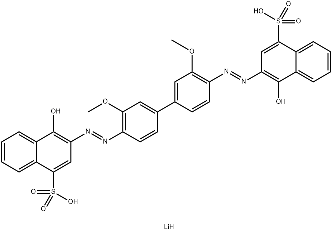 1-Naphthalenesulfonic acid, 3,3'-[(3,3'-dimethoxy[1,1'- biphenyl]-4,4'-diyl)bis(azo)]bis[4-hydroxy-, dilithium salt Struktur