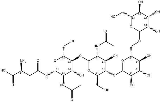 D-mannopyranosyl-(1-6)-D-mannopyranosyl-(1-4)-2-acetamido-2-deoxy-D-glucopyranosyl-(1-4)-2-acetamido-1-N-(4'-L-aspartyl)-2-deoxy-beta-D-glucopyranosylamine Struktur