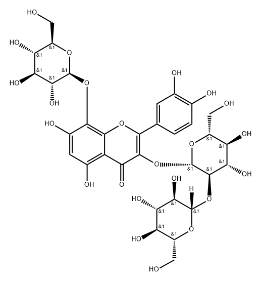 4H-1-Benzopyran-4-one, 2-(3,4-dihydroxyphenyl)-3-[(2-O-β-D-glucopyranosyl-β-D-glucopyranosyl)oxy]-8-(β-D-glucopyranosyloxy)-5,7-dihydroxy- Struktur