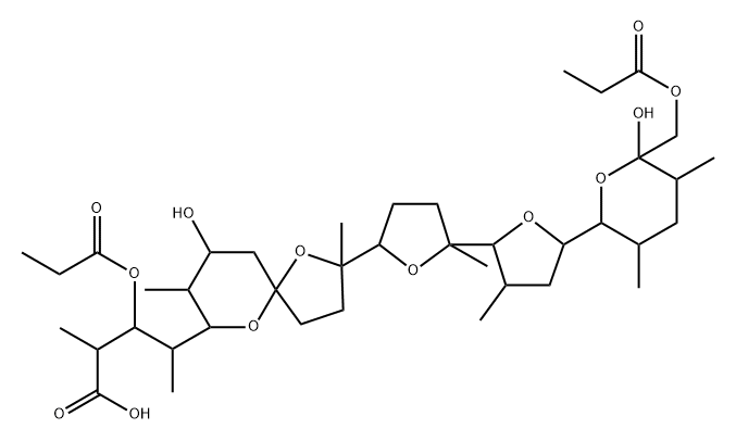 Monensin, 16-deethyl-3-O-demethyl-16-methyl-3-O-(1-oxopropyl)-, 26-propanoate Struktur