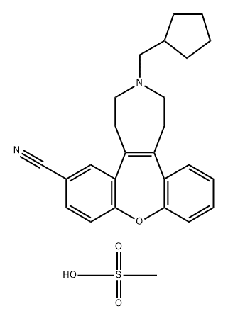 1H-Dibenz[2,3:6,7]oxepino[4,5-d]azepine-7-carbonitrile, 3-(cyclopentylmethyl)-2,3,4,5-tetrahydro-, methanesulfonate (1:1) Struktur