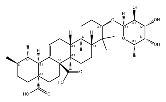 (1S,2R,4aS,6aR,6aS,6bR,10S,12aS,14bS)-1,2,6b,9,9,12a-hexamethyl-10-[(2 S,3S,4R,5R,6S)-3,4,5-trihydroxy-6-methyl-oxan-2-yl]oxy-2,3,4,5,6,6a,7, 8,8a,10,11,12,13,14b-tetradecahydro-1H-picene-4a,6a-dicarboxylic acid Struktur