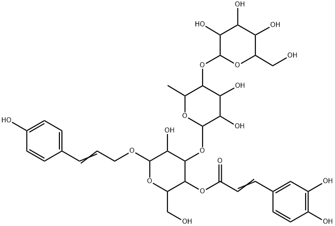 β-D-Glucopyranoside, (2E)-3-(4-hydroxyphenyl)-2-propen-1-yl O-β-D-glucopyranosyl-(1→4)-O-6-deoxy-α-L-mannopyranosyl-(1→3)-, 4-[(2E)-3-(3,4-dihydroxyphenyl)-2-propenoate] Struktur