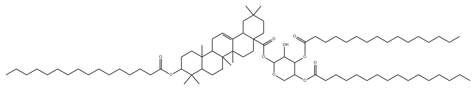 Olean-12-en-28-oic acid, 3-[(1-oxohexadecyl)oxy]-, 3,4-bis-O-(1-oxohexadecyl)-α-L-arabinopyranosyl ester, (3β)- Struktur