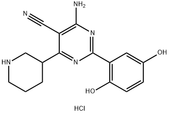 5-PyriMidinecarbonitrile, 4-aMino-2-(2,5-dihydroxyphenyl)-6-(3-piperidinyl)-, (HCl salt) Struktur