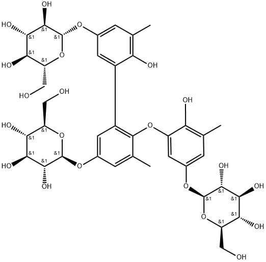 β-D-Glucopyranoside, 6-[5-(β-D-glucopyranosyloxy)-2-hydroxy-3-methylphenoxy]-6'-hydroxy-5,5'-dimethyl[1,1'-biphenyl]-3,3'-diyl bis- (9CI) Struktur