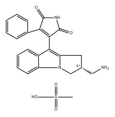 1H-Pyrrole-2,5-dione, 3-[(2R)-2-(aminomethyl)-2,3-dihydro-1H-pyrrolo[1,2-a]indol-9-yl]-4-phenyl-, methanesulfonate (1:1) Struktur